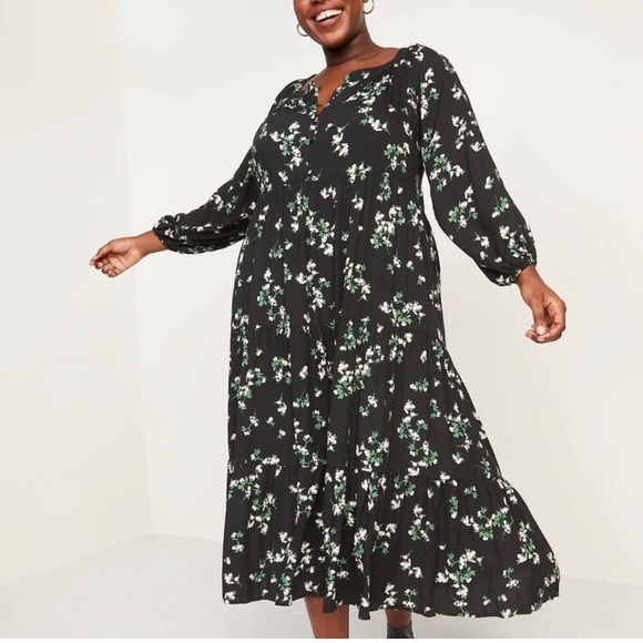 Old Navy Boho Peasant Style Floral Maxi Swing Dress, Blouson Sleeves, Size XXL - Picture 2 of 11